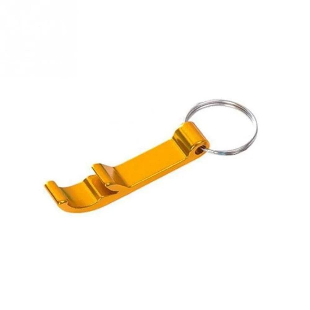 Gold aluminum alloy bottle opener keyring with sleek design and polished finish.