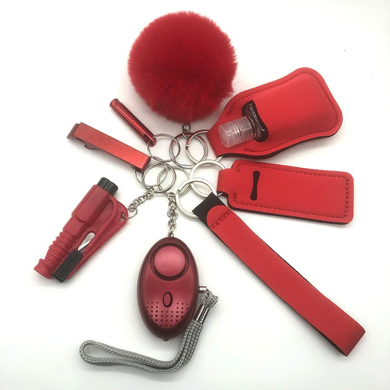 Red Outdoor Self Defense Keychain Accessories for Women, featuring alarm clock function, casual sporty style, and multiple tools for personal safety. Loving EasyLife, Safety Keychain, AVADA - Best Sellers